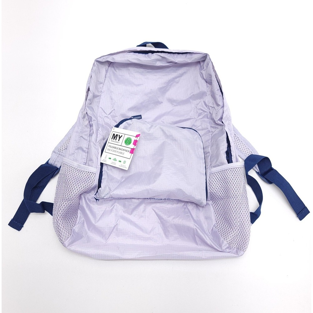 My Tagalongs Purple Foldable Packable Backpack Light Weight Day Pack Recycled